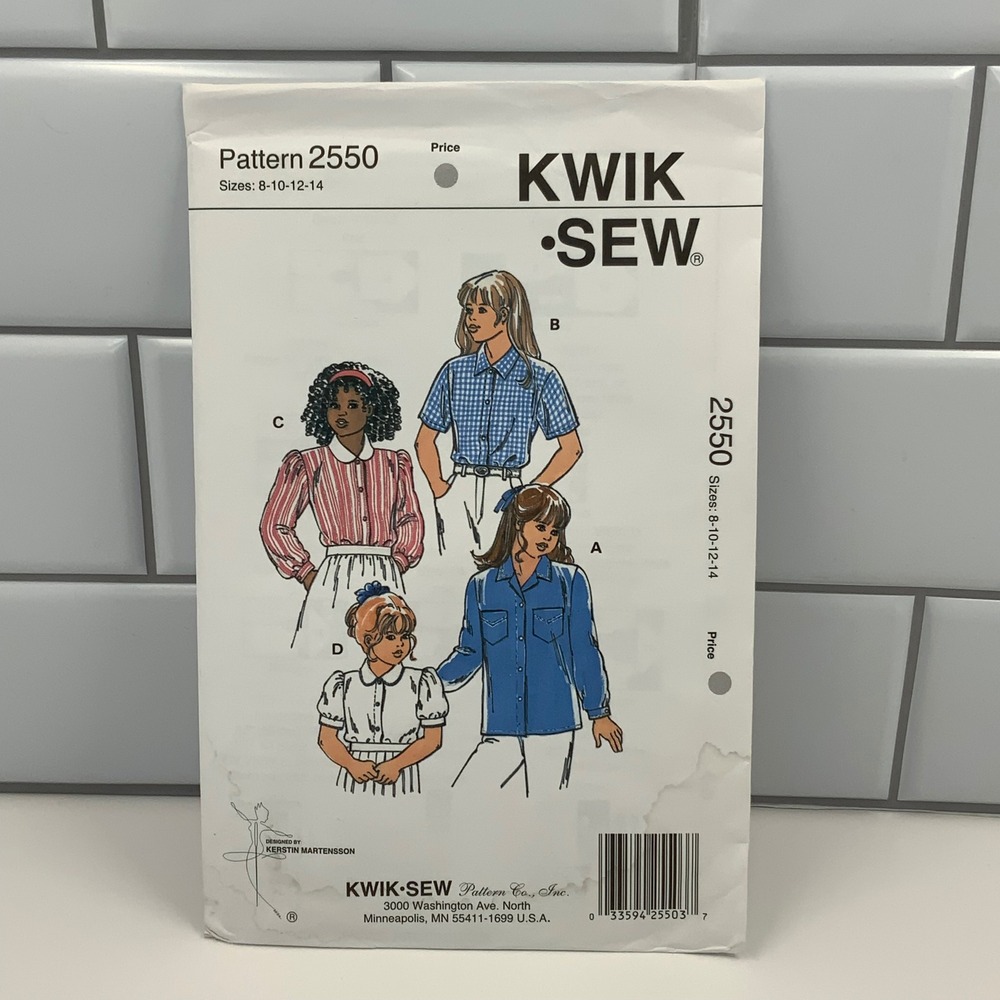 Vintage Kwik Sew 2550 Girls Blouse Sewing Pattern Size 8-14 Kerstin Martensson